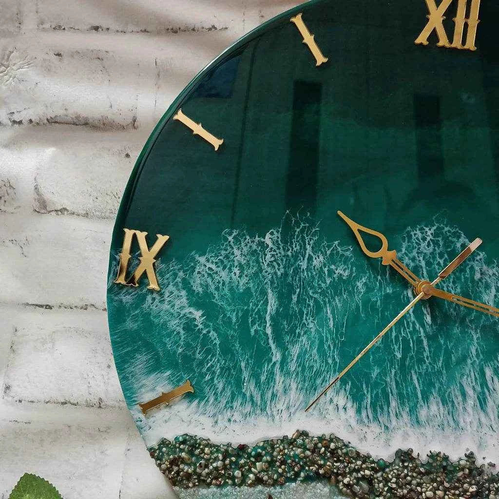 Green Marine Resin Art Wall Clock | Modern Wall Clocks For Decor - Pacific Resin Art