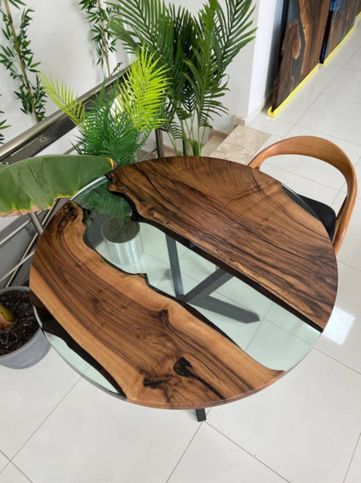 Wooden translucent Epoxy resin art Coffee table without stand