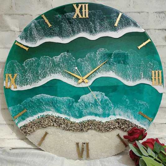 Aqua Green Beach Resin Wall Clock | Premium Wall Clocks For Home - Pacific Resin Art