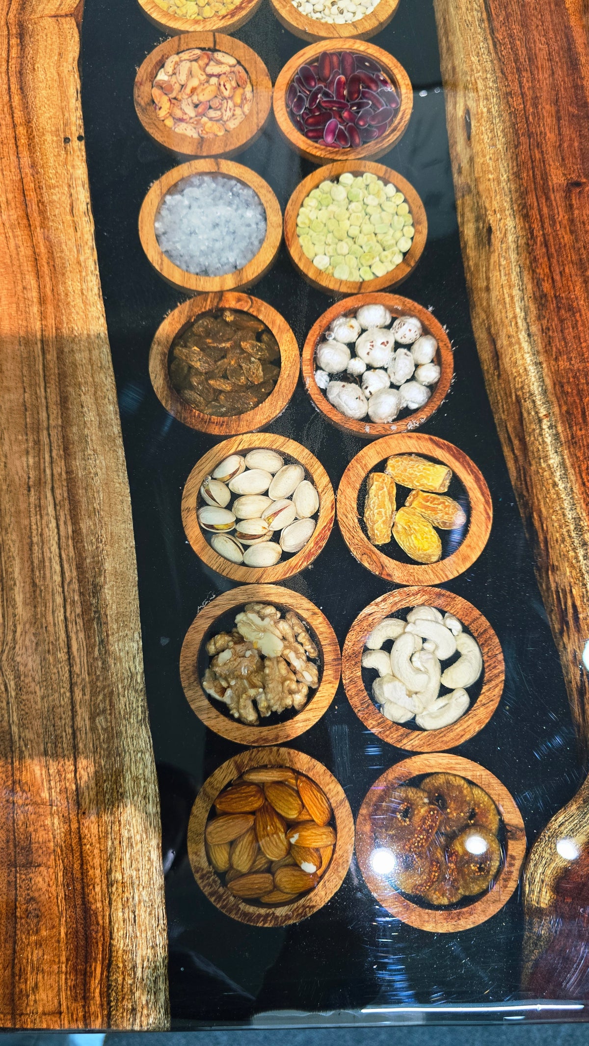 Real spicy and dry fruits preserved epoxy resin Dining Table | Luxury Wooden Table For Dining with legs