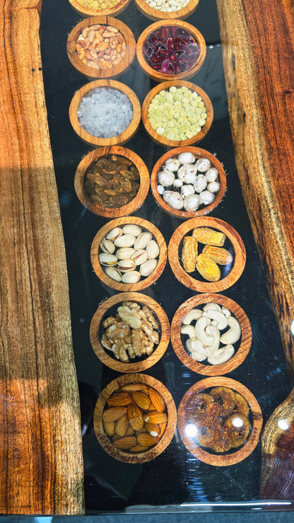 Real spicy and dry fruits preserved epoxy resin Dining Table | Luxury Wooden Table For Dining with legs