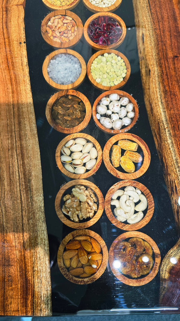 Real spicy and dry fruits preserved epoxy resin Dining Table | Luxury Wooden Table For Dining with legs