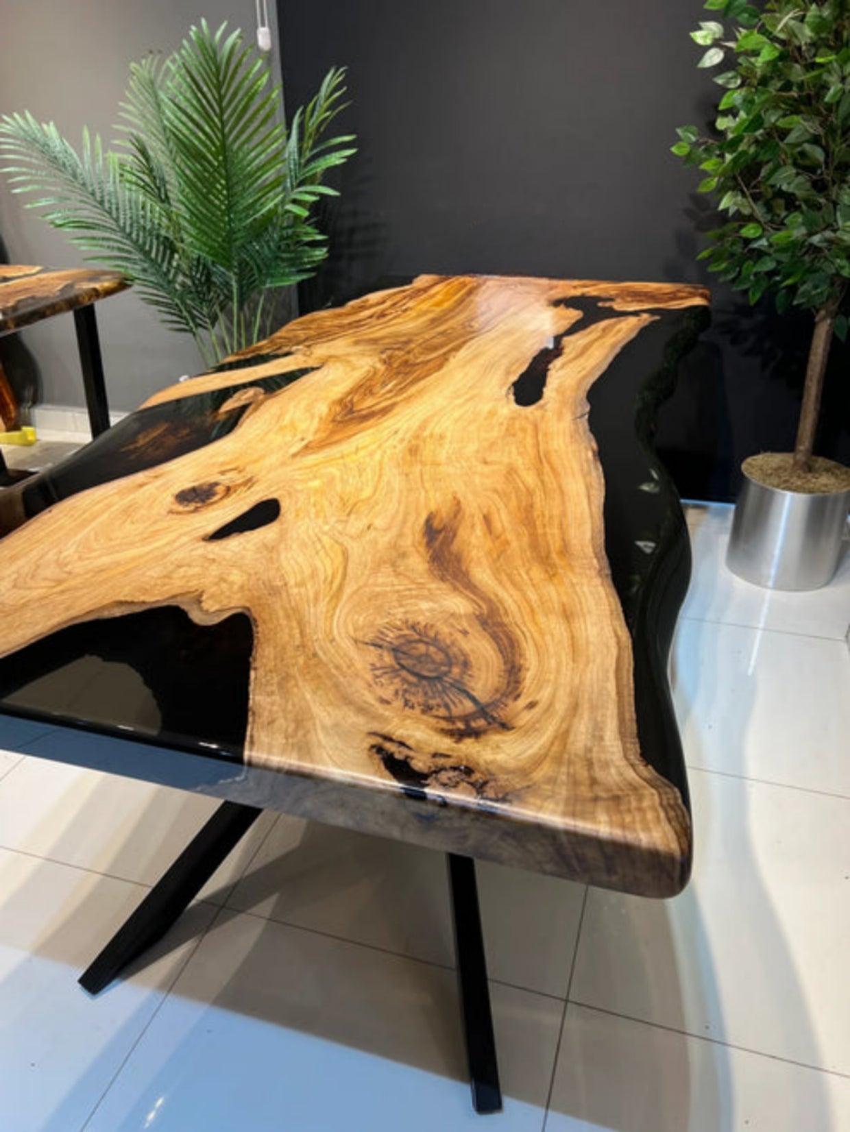 Zedd black wooden Epoxy resin art Dining table without stand