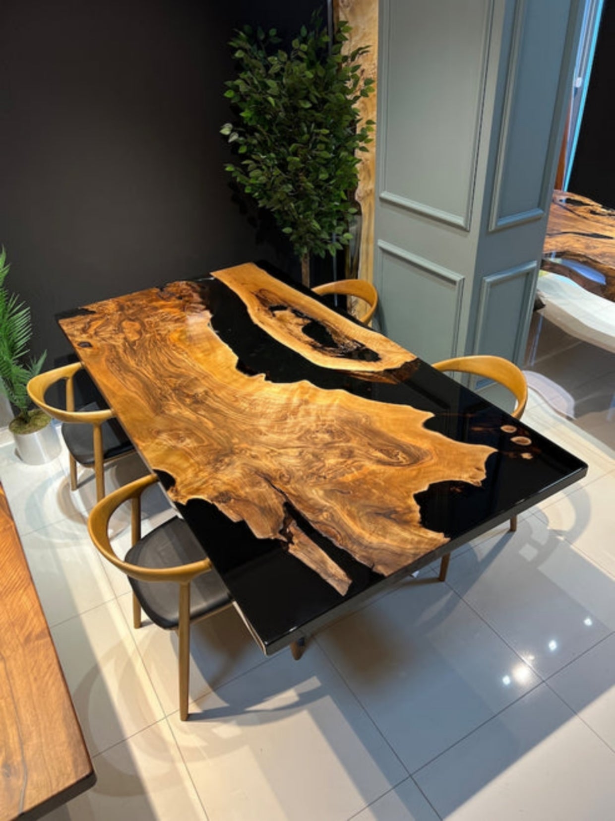 Black style wooden resin centre table for your home interiors and office table 