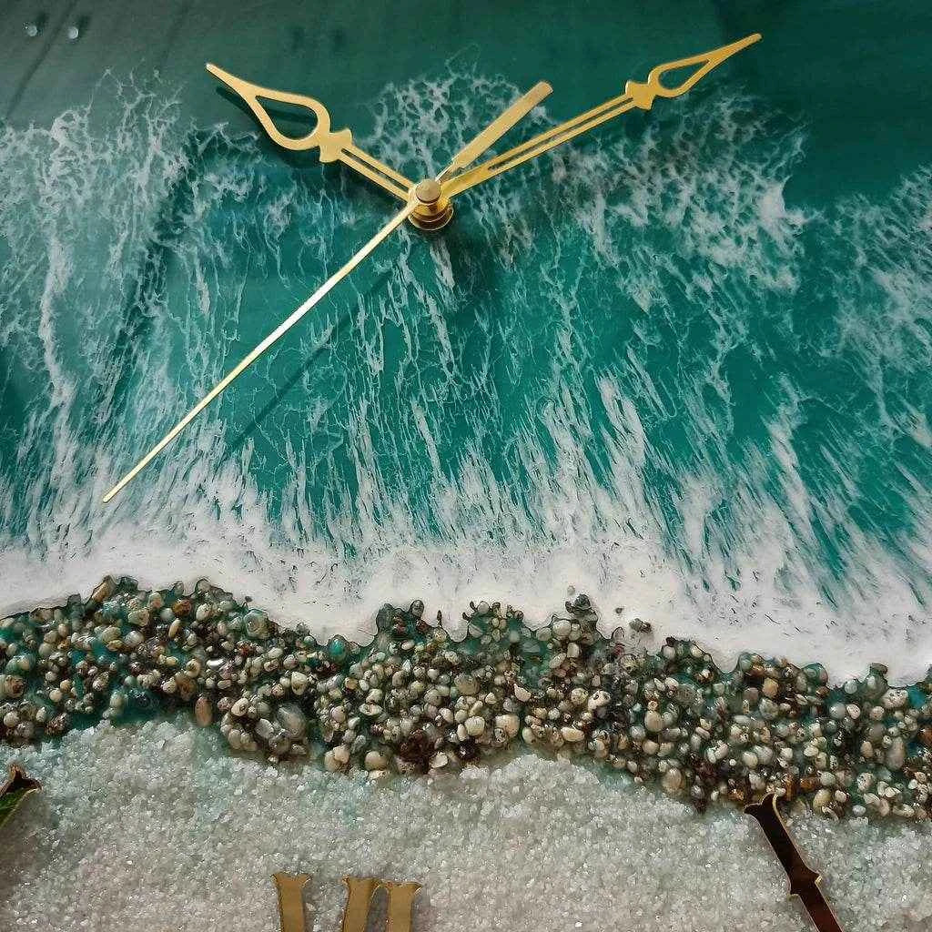 Green Marine Resin Art Wall Clock | Modern Wall Clocks For Decor - Pacific Resin Art