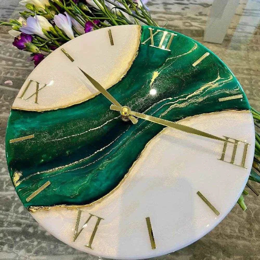 Green Galaxy Roman Resin Wall Clock | Premium Epoxy Wall Clock - Pacific Resin Art