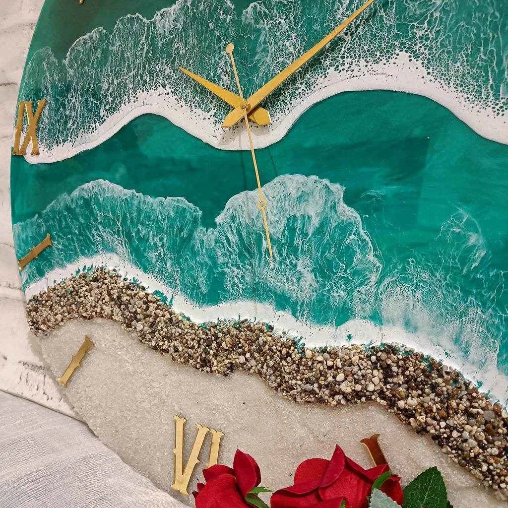 Aqua Green Beach Resin Wall Clock | Premium Wall Clocks For Home - Pacific Resin Art
