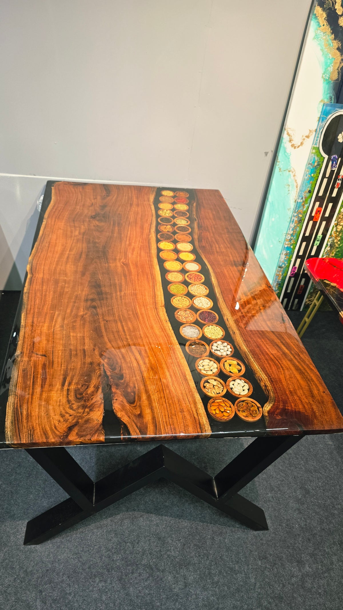 Real spicy and dry fruits preserved epoxy resin Dining Table | Luxury Wooden Table For Dining with legs