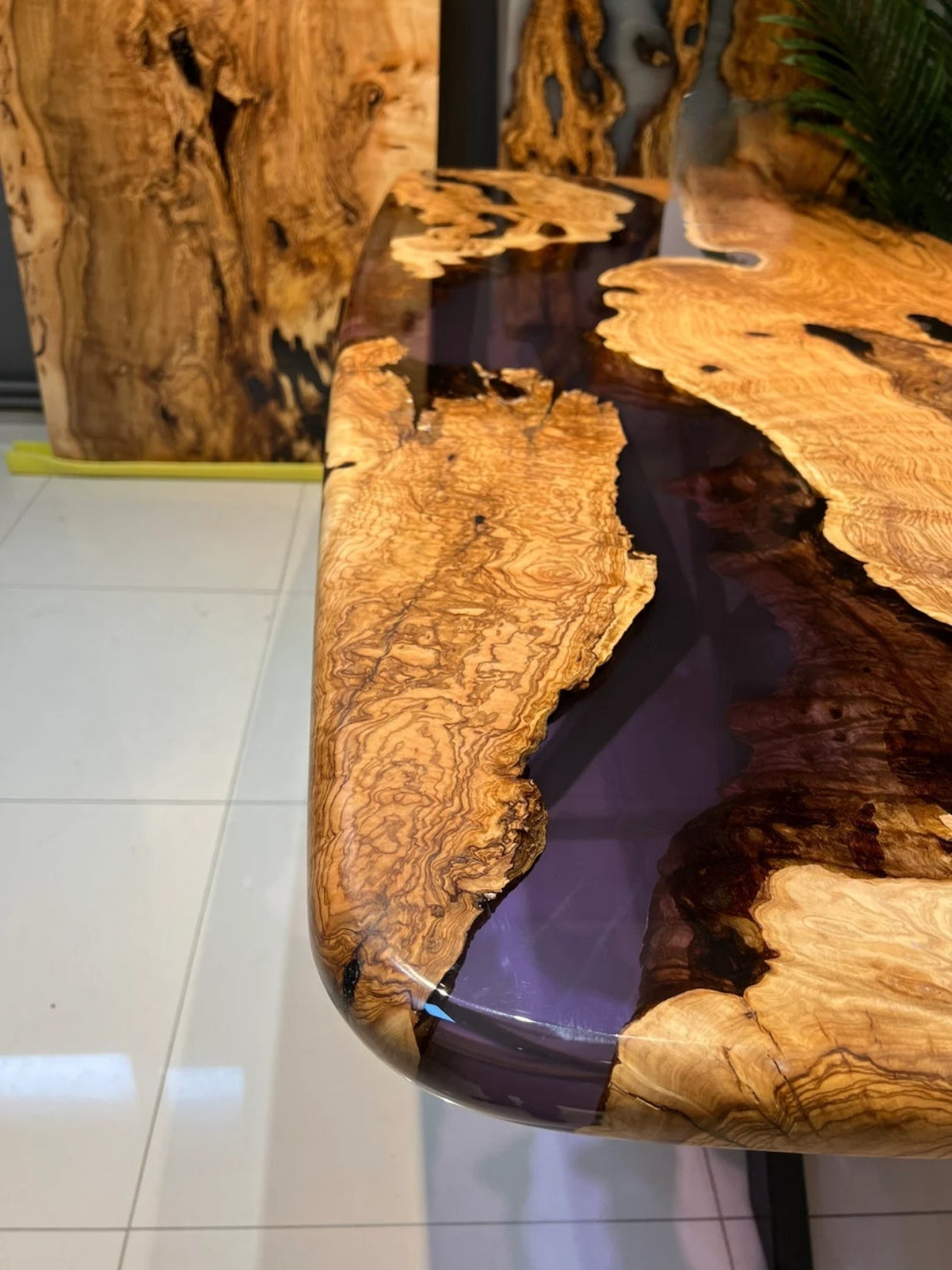 Purple translucent wooden  Epoxy resin art Dining table without stand