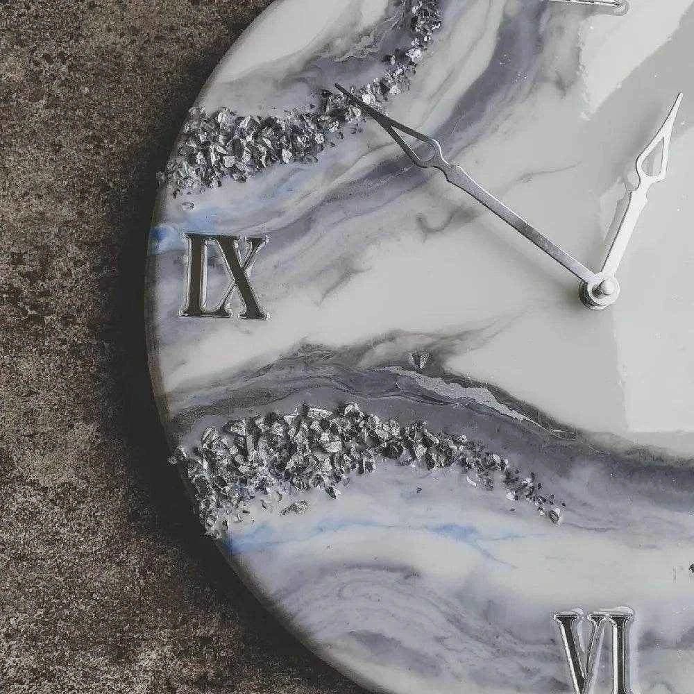 Silver Flow Resin Art Wall Clock | Luxury Epoxy Wall Clocks - Pacific Resin Art