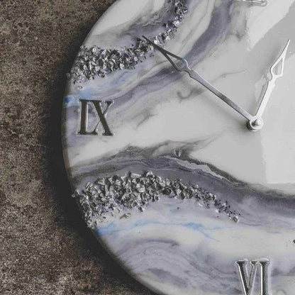 Silver Flow Resin Art Wall Clock | Luxury Epoxy Wall Clocks - Pacific Resin Art