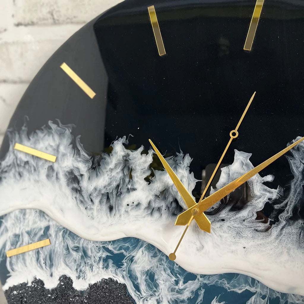 Black Beach Epoxy Resin wall clock | Resin Art wall clock |Resin wall hangings | Premium Epoxy Resin Art Wall Clocks For Home Decor