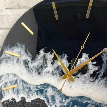 Black Beach Epoxy Resin Wall Clock | Premium Clocks For Decor - Pacific Resin Art