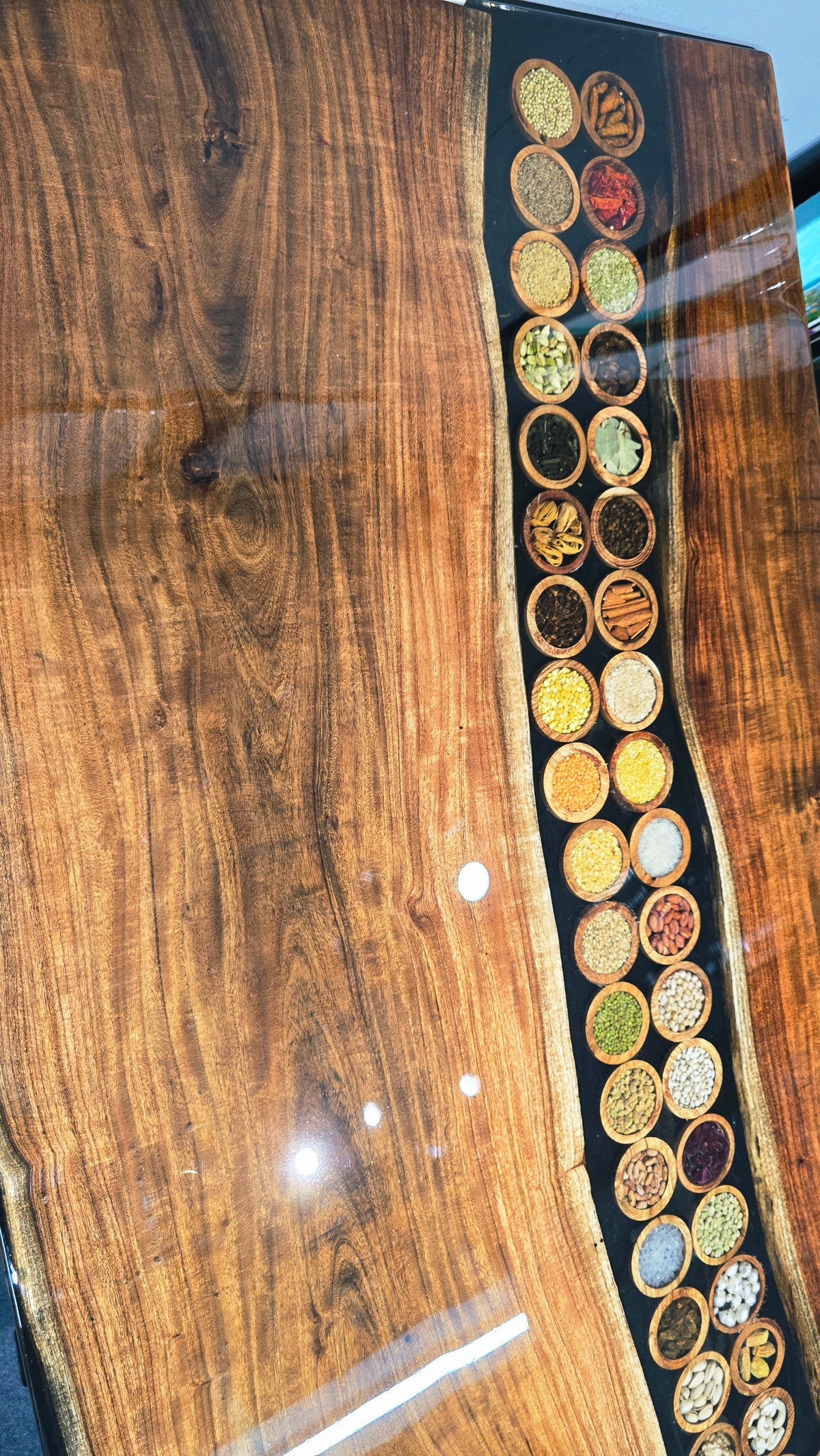 Real spicy and dry fruits preserved epoxy resin Dining Table | Luxury Wooden Table For Dining with legs