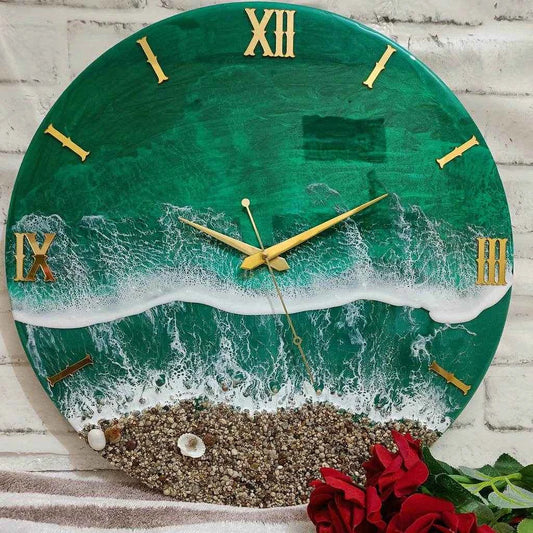 Green Beach Resin Wall Clock | Elegant Epoxy Wall Clock - Pacific Resin Art