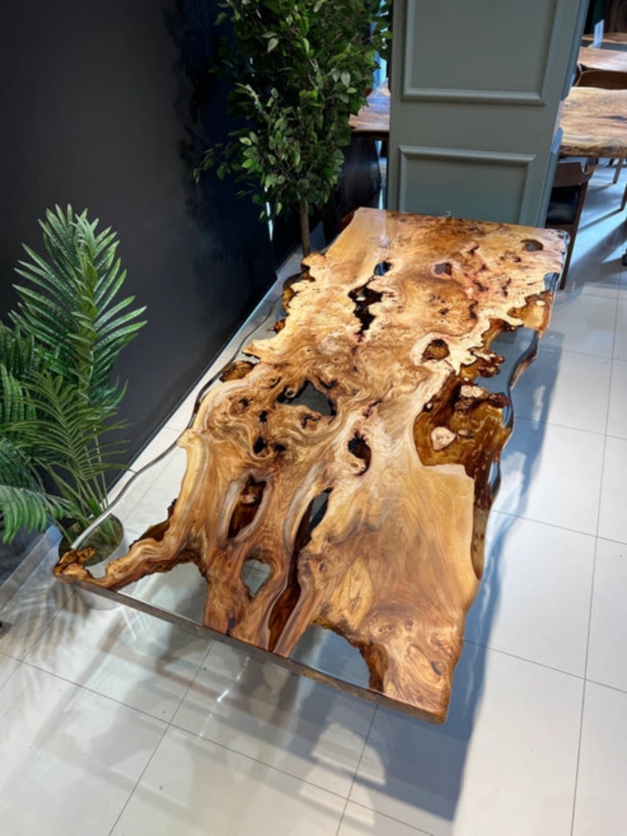 Wooden translucent Epoxy resin art Dining table without stand