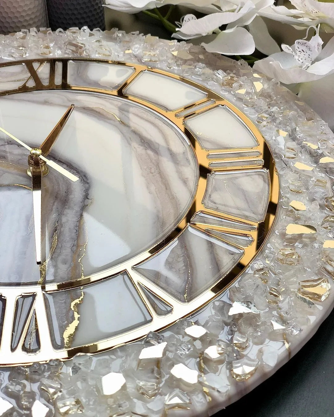 Starlit Bloom Elegant Resin Wall Clock - Pacific Resin Art