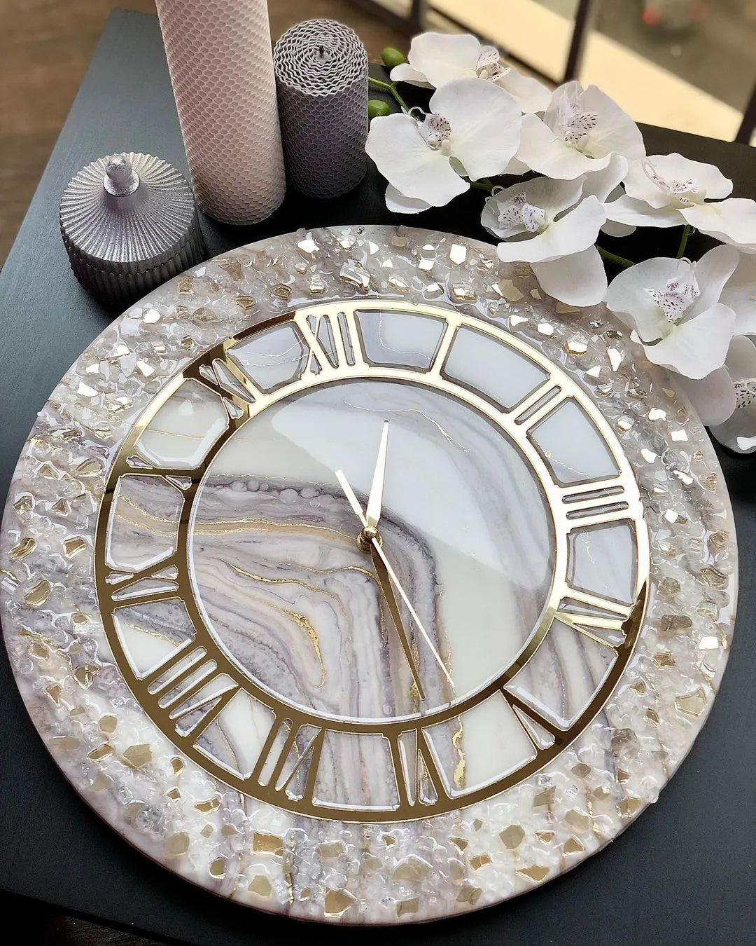 Starlit Bloom Elegant Resin Wall Clock - Pacific Resin Art