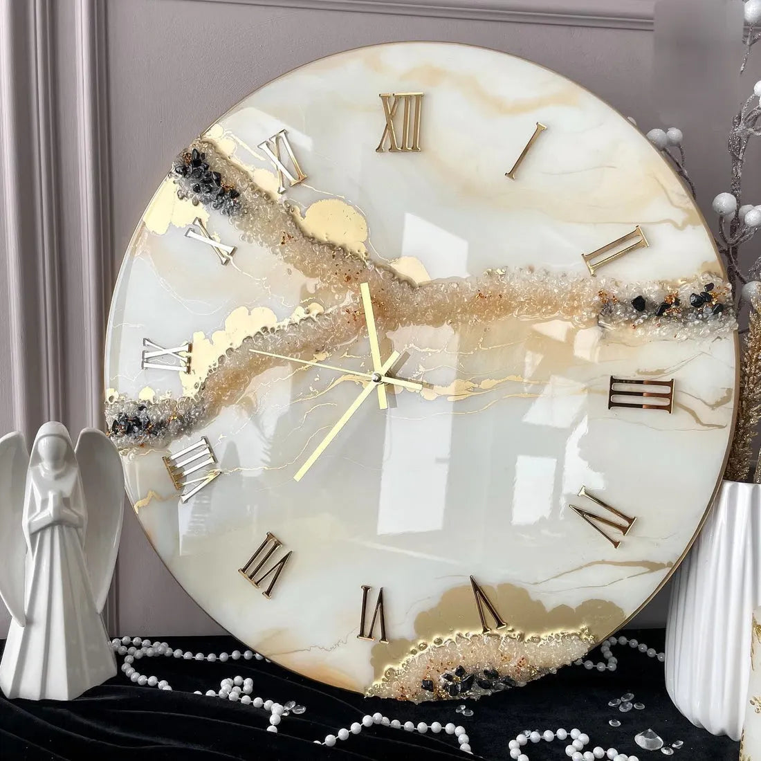Sapphire Crest Elegant Resin Wall Clock - Pacific Resin Art