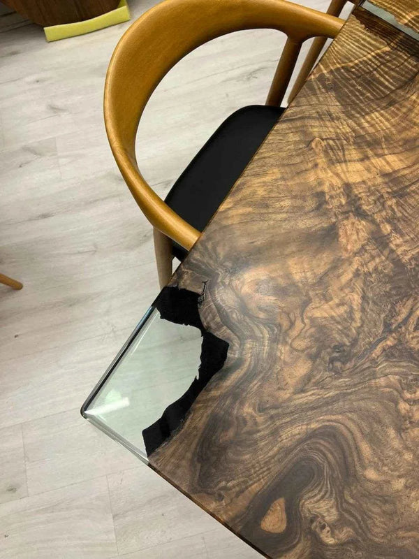 RubyMist Transparent Wooden Resin Dining Table with legs