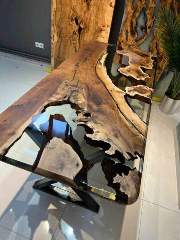 Frosted Transparent Wooden Resin Dining table with legs